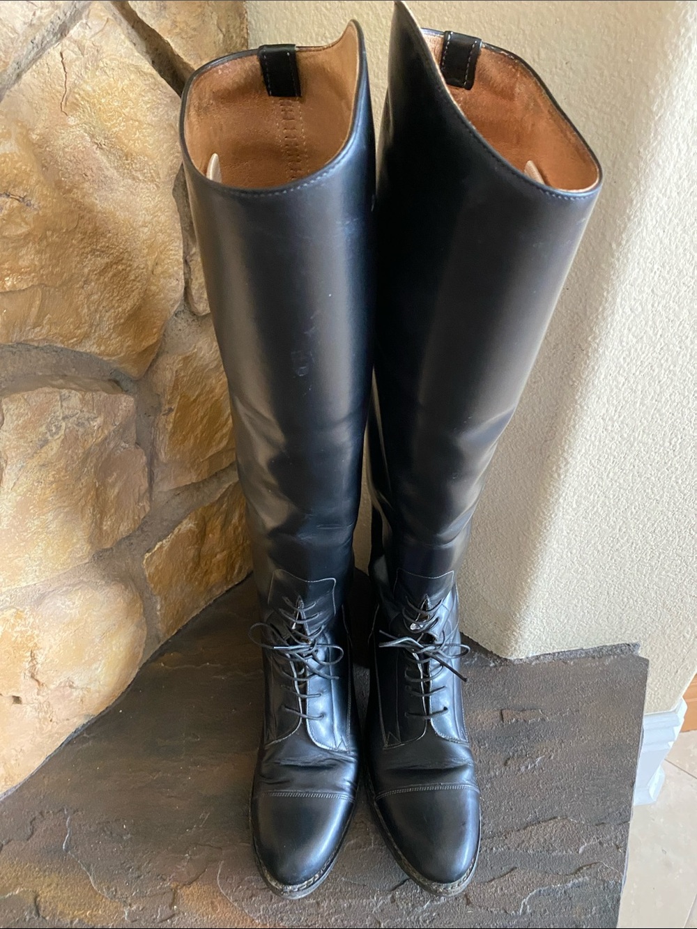 Classic Black Leather Riding Boots - Tall Lace-Up Ankle Booties